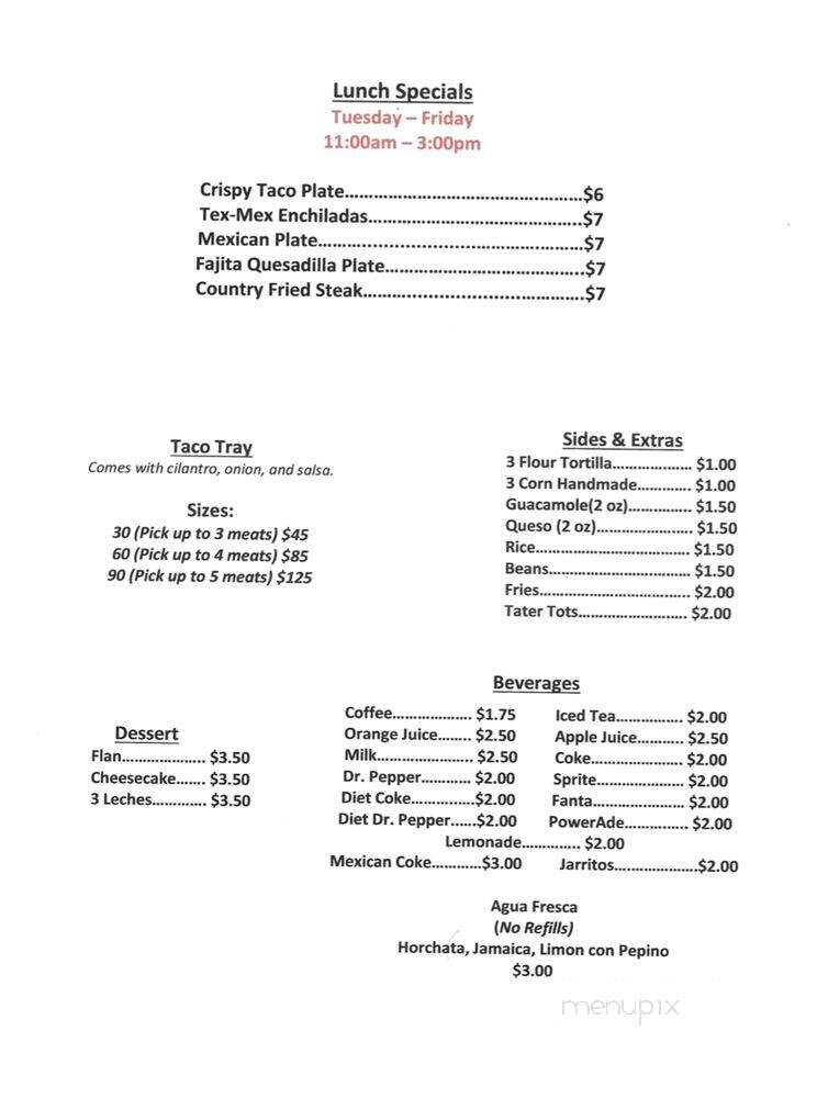 Mia's Mexican Restaurant - Dallas, TX menu_pic