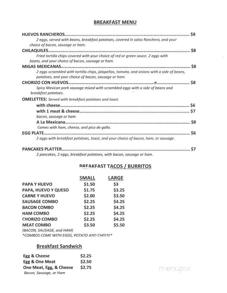 Mia's Mexican Restaurant - Dallas, TX menu_pic