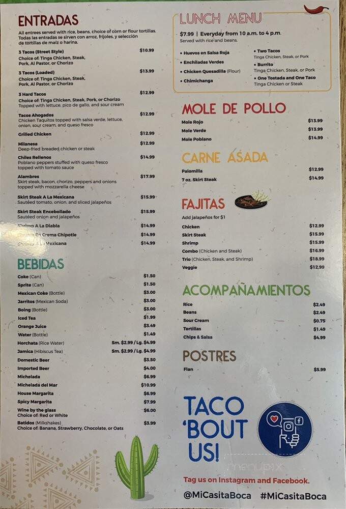 Mi Casita Mexican Restaurant - Boca Raton, FL menu_pic