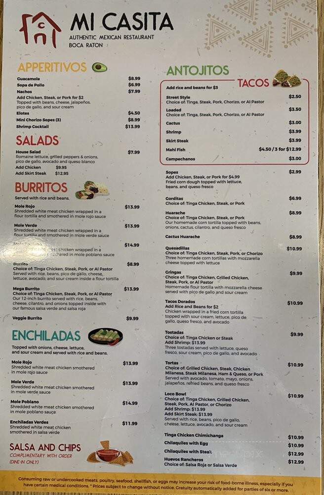Mi Casita Mexican Restaurant - Boca Raton, FL menu_pic