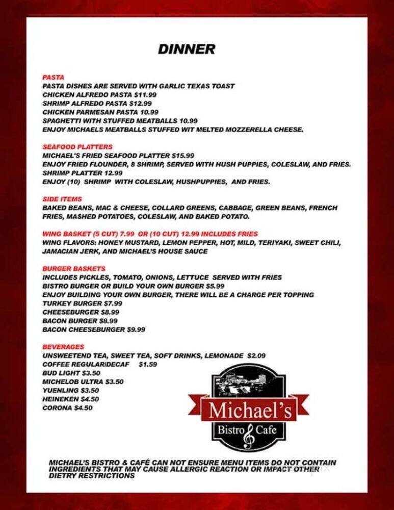 Michael's Bistro & Cafe - Columbia, SC menu_pic
