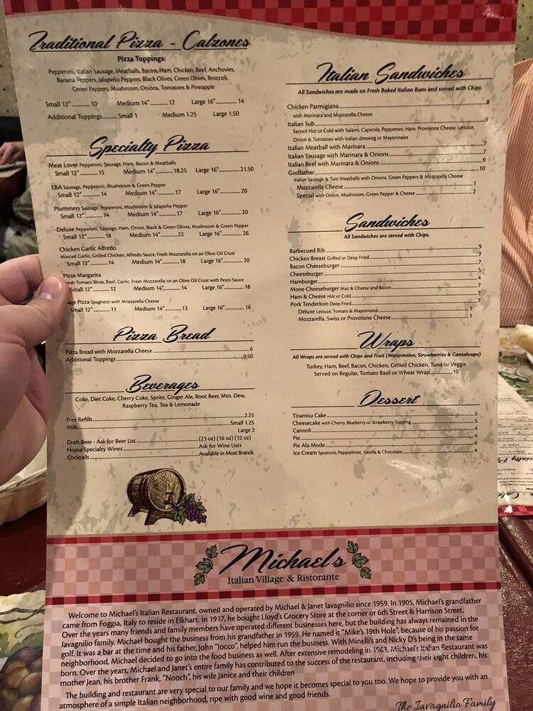 Michael's Italian Restaurant - Elkhart, IN menu_pic