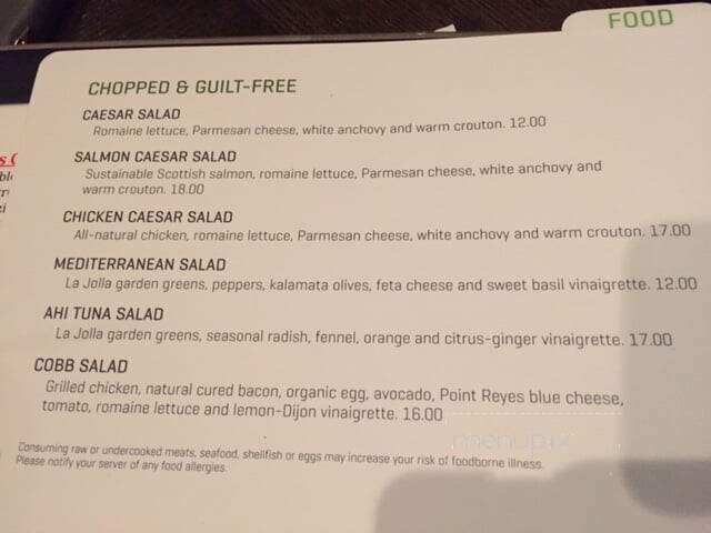 Michael's Lounge-Hyatt Regency la Jolla - San Diego, CA menu_pic