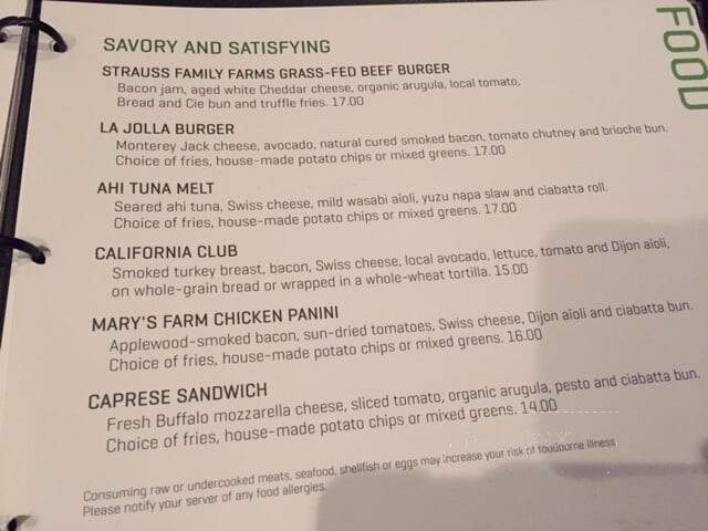 Michael's Lounge-Hyatt Regency la Jolla - San Diego, CA menu_pic