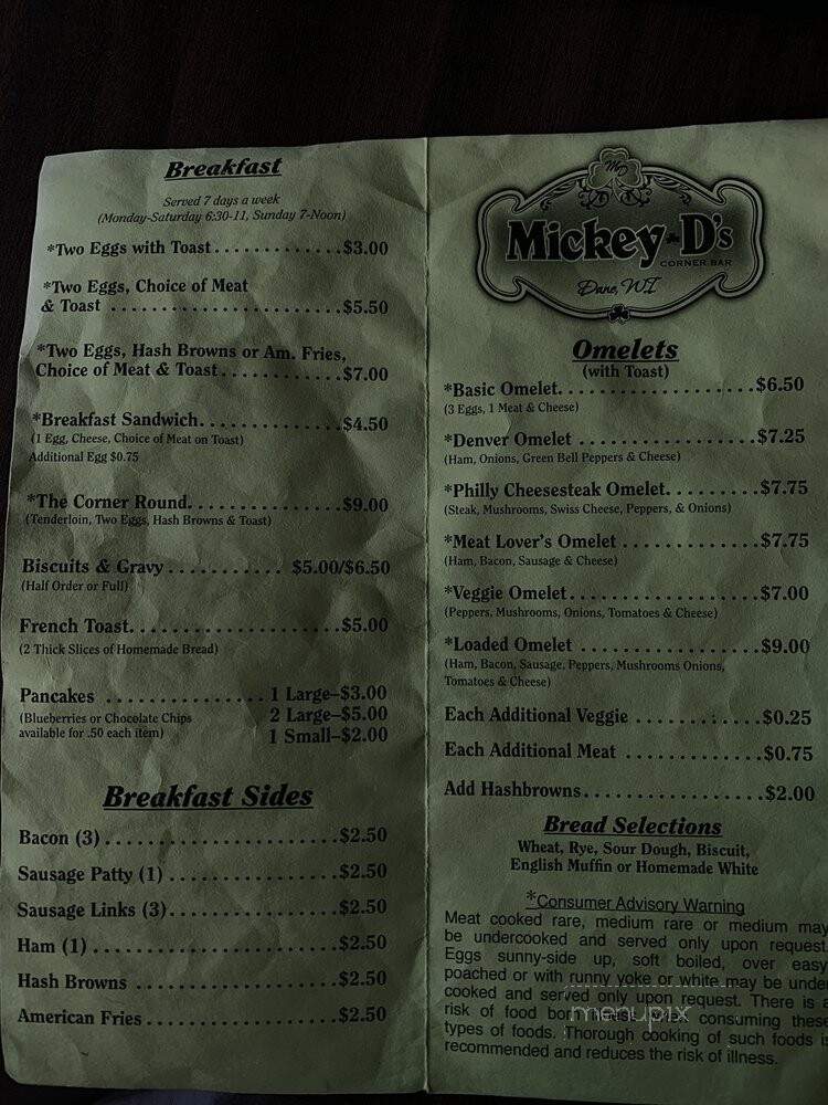Hoopsnake's Corner Bar - Dane, WI menu_pic