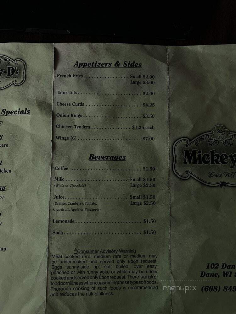 Hoopsnake's Corner Bar - Dane, WI menu_pic