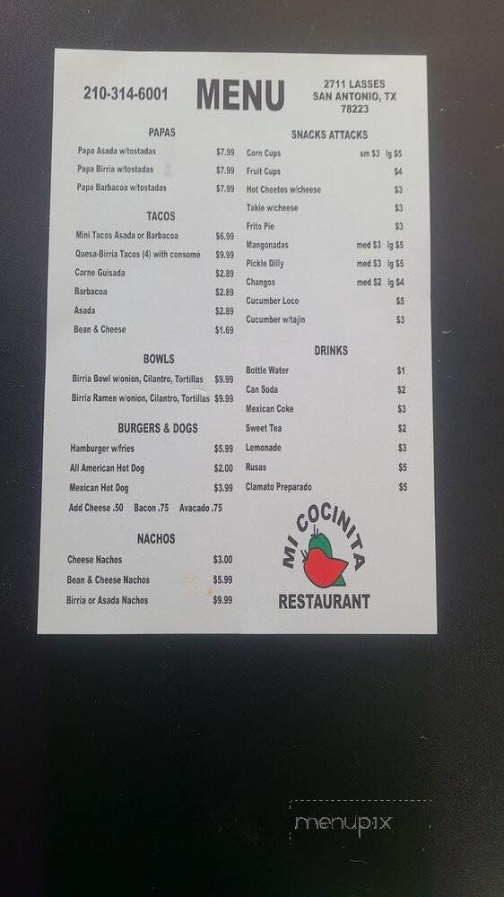 Mi Cocinita - San Antonio, TX menu_pic