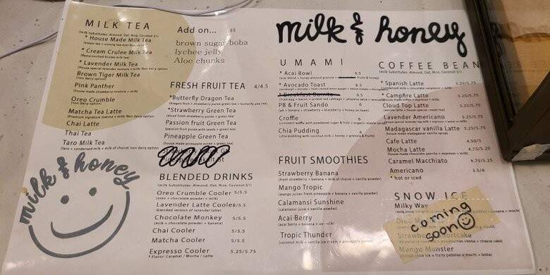Milk & Honey - Aliso Viejo, CA menu_pic