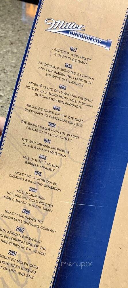 Miller Brewhouse at Mitchell International Airport - Milwaukee, WI menu_pic