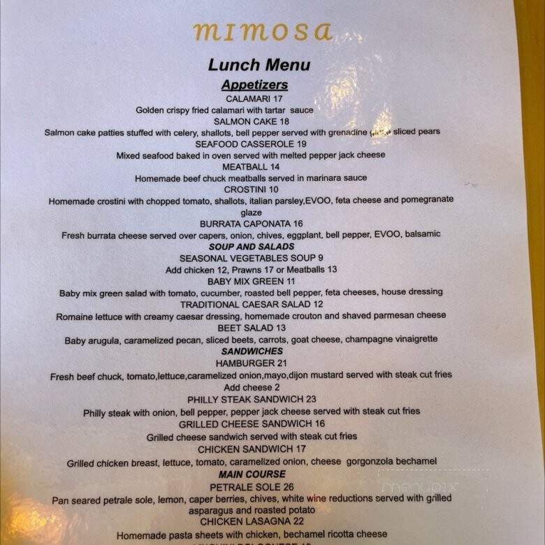 Mimosa American Bistro - Burlingame, CA menu_pic