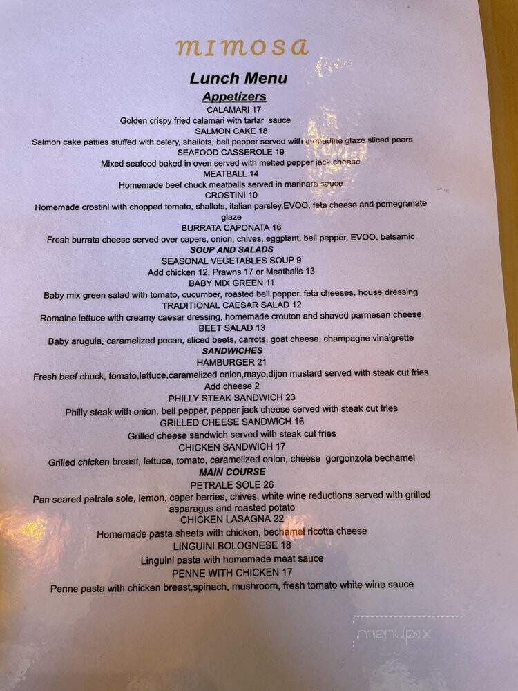 Mimosa American Bistro - Burlingame, CA menu_pic
