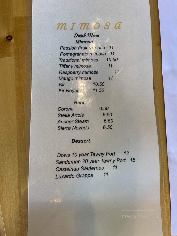 Mimosa American Bistro - Burlingame, CA menu_pic