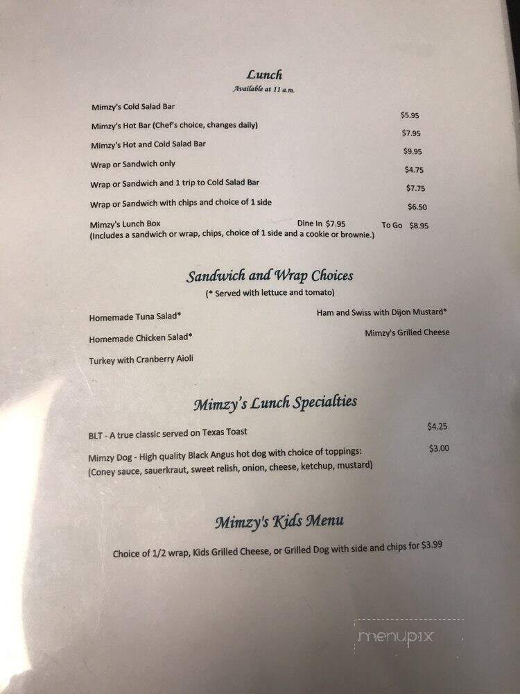 Mimzy's Cafe and Primitives - Walton, IN menu_pic