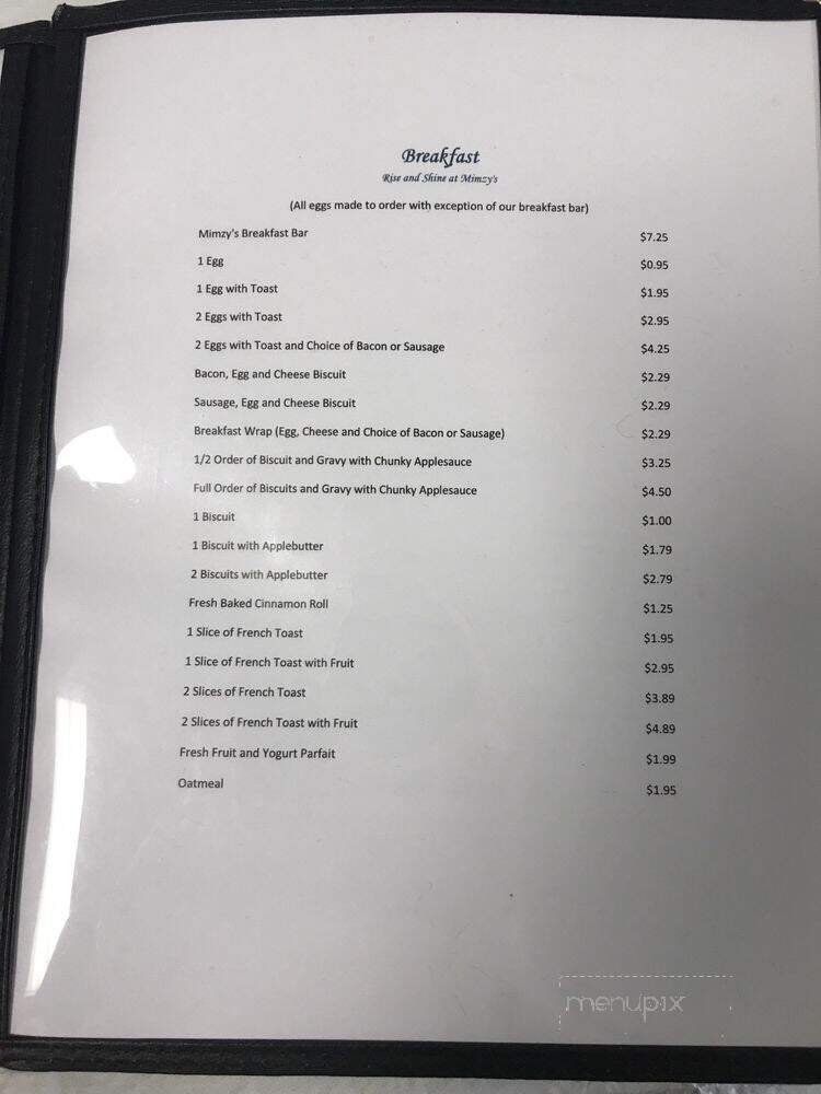 Mimzy's Cafe and Primitives - Walton, IN menu_pic