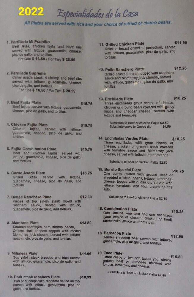 Mi Pueblito Ponce Restaurant - Bryan, TX menu_pic