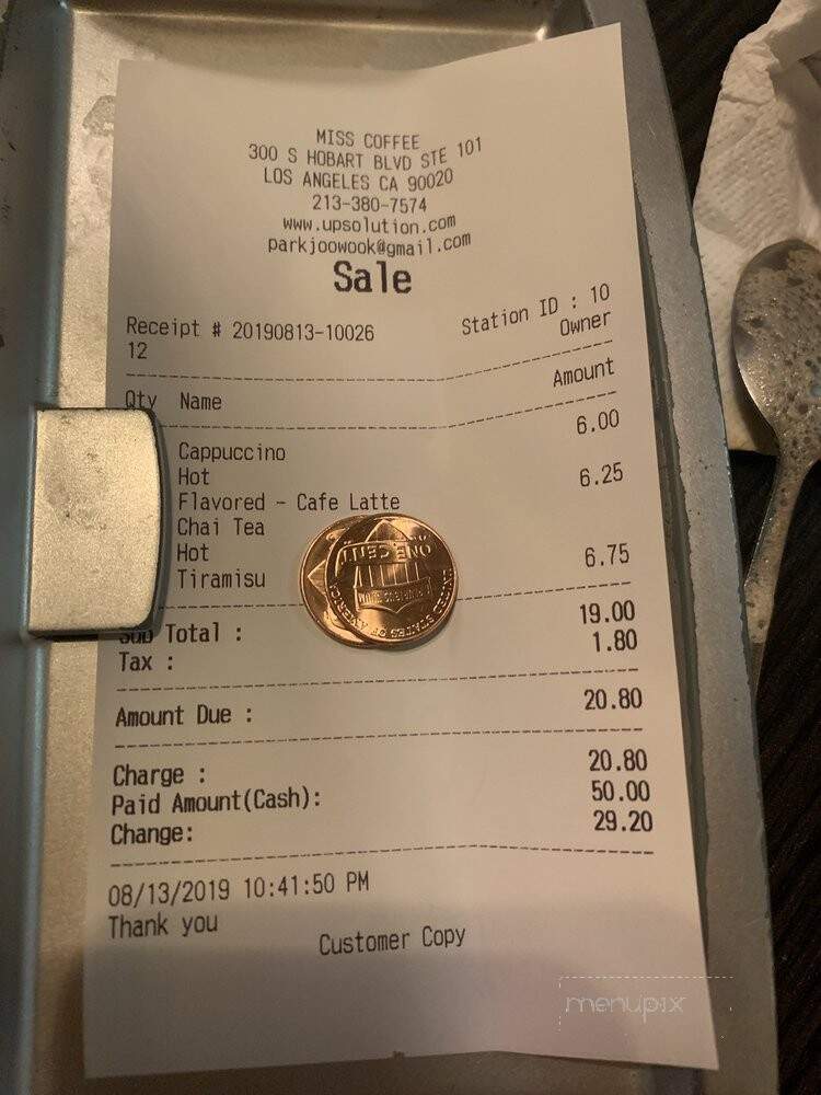 Miss Coffee - Los Angeles, CA menu_pic