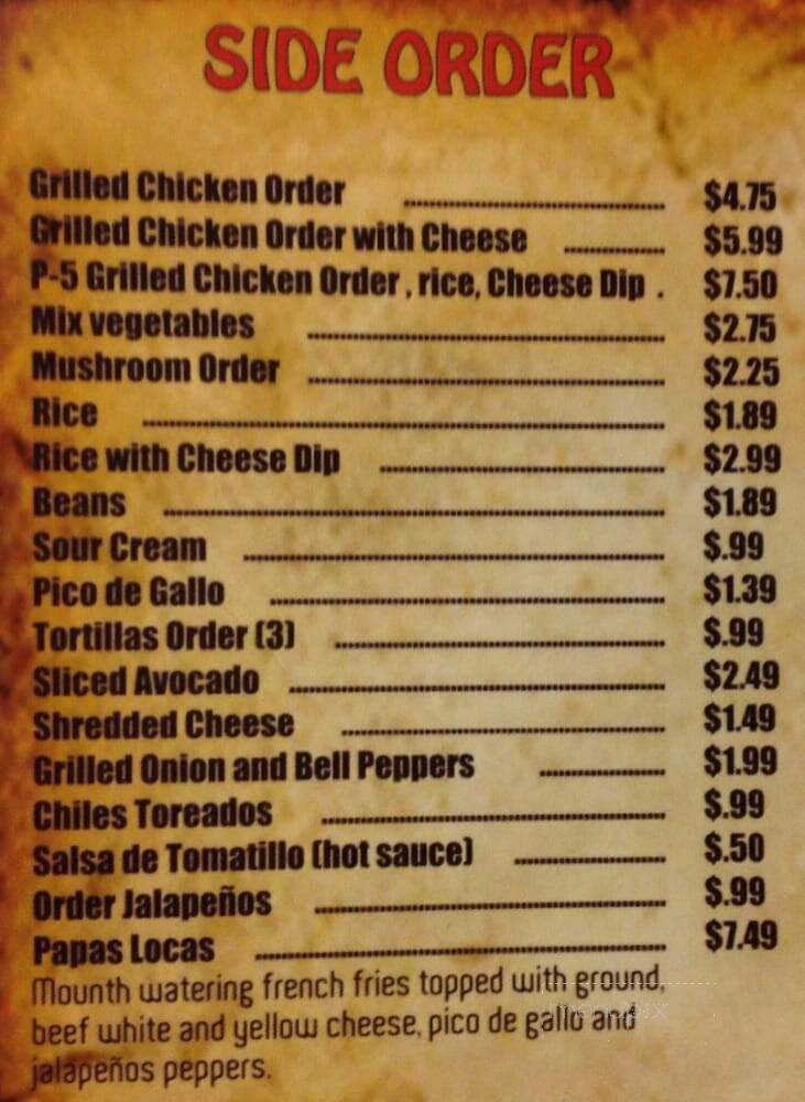 Mi Toro - Corinth, MS menu_pic