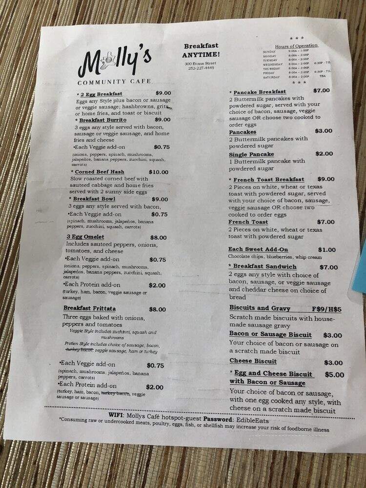 Molly's Community Cafe - Greenville, NC menu_pic