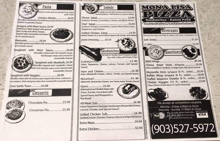 Mona Lisa Pizza - Caddo Mills, TX menu_pic