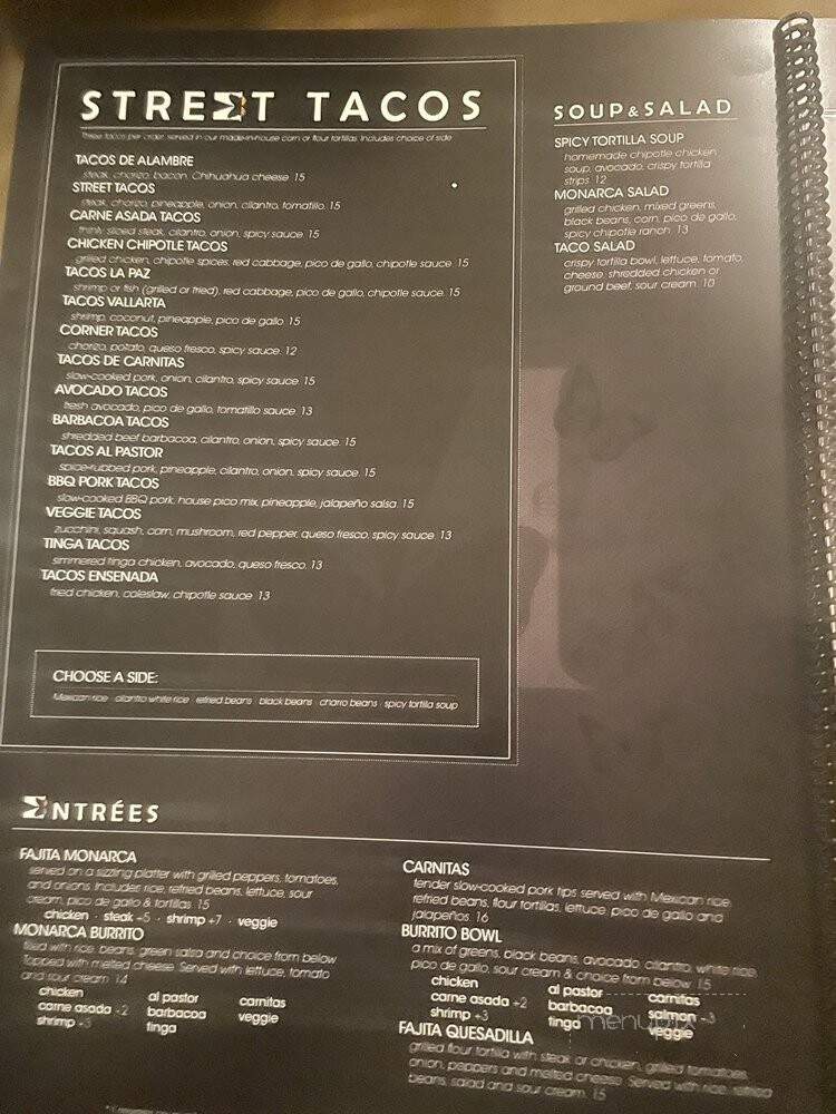 Monarca Cantina - Medina, OH menu_pic