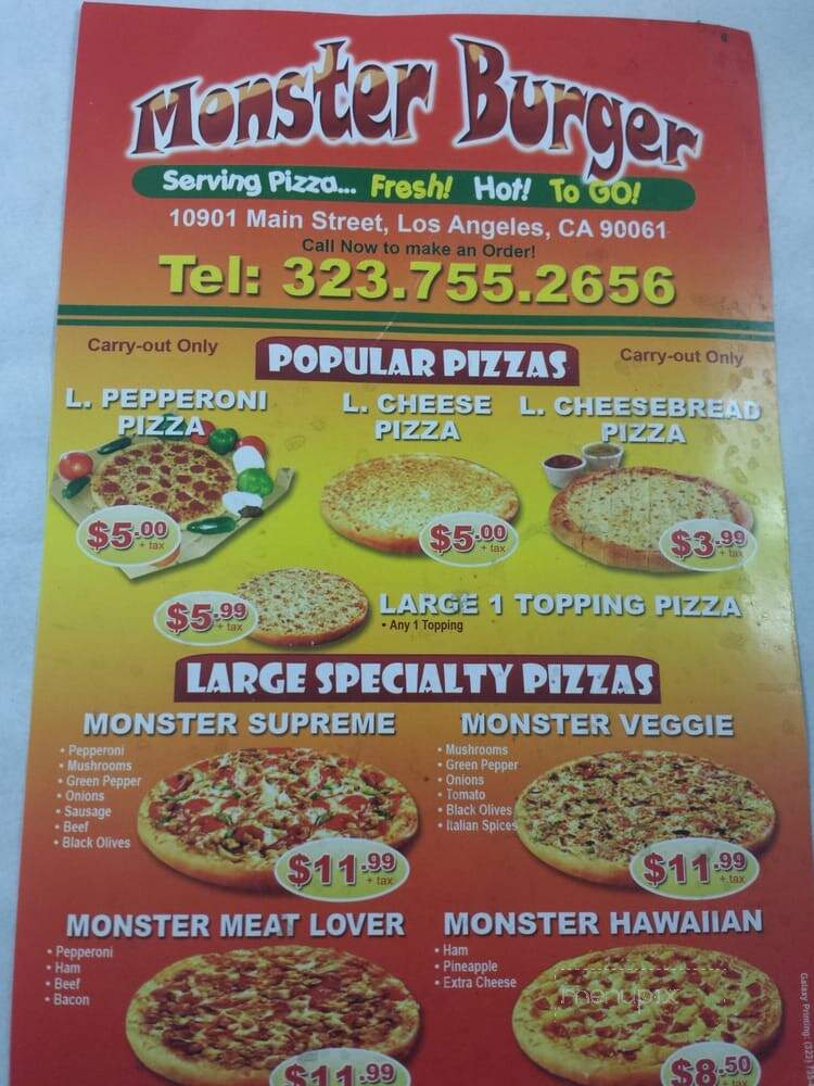 Monster Burger - Los Angeles, CA menu_pic