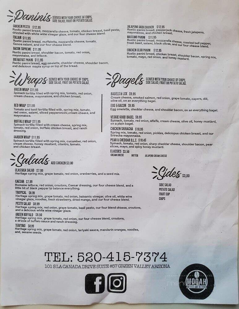 Moqah Coffee and Beyond - Green Valley, AZ menu_pic
