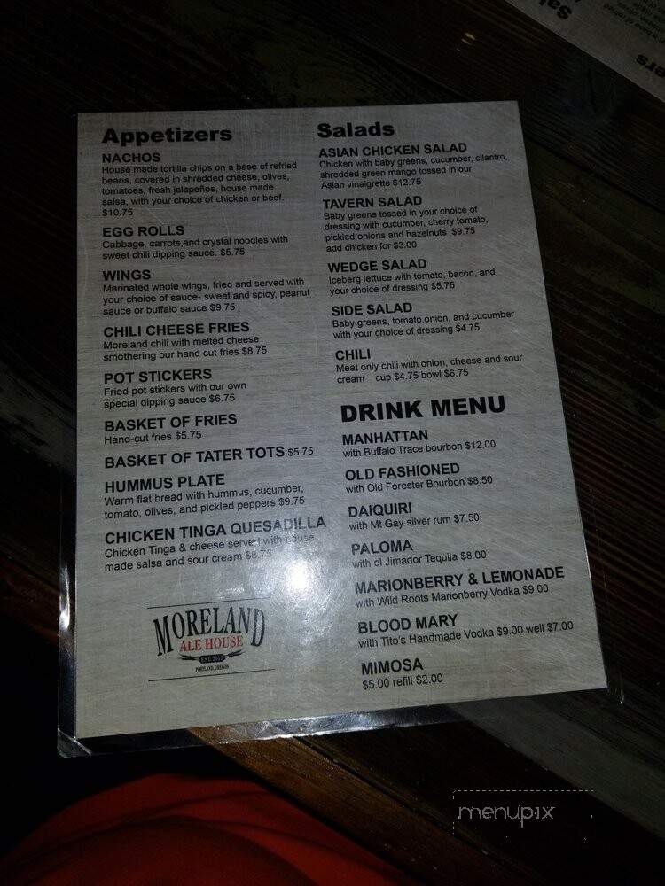 Moreland Ale House - Portland, OR menu_pic