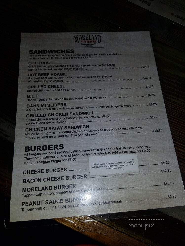 Moreland Ale House - Portland, OR menu_pic