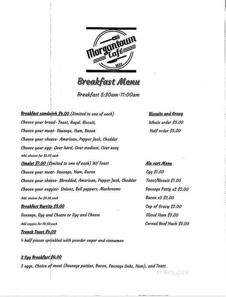 Morgantown Cafe - Morgantown, IN menu_pic