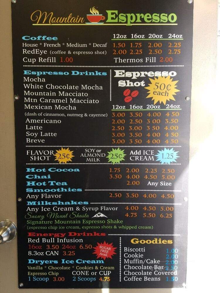 Mountain Expresso - Weed, CA menu_pic