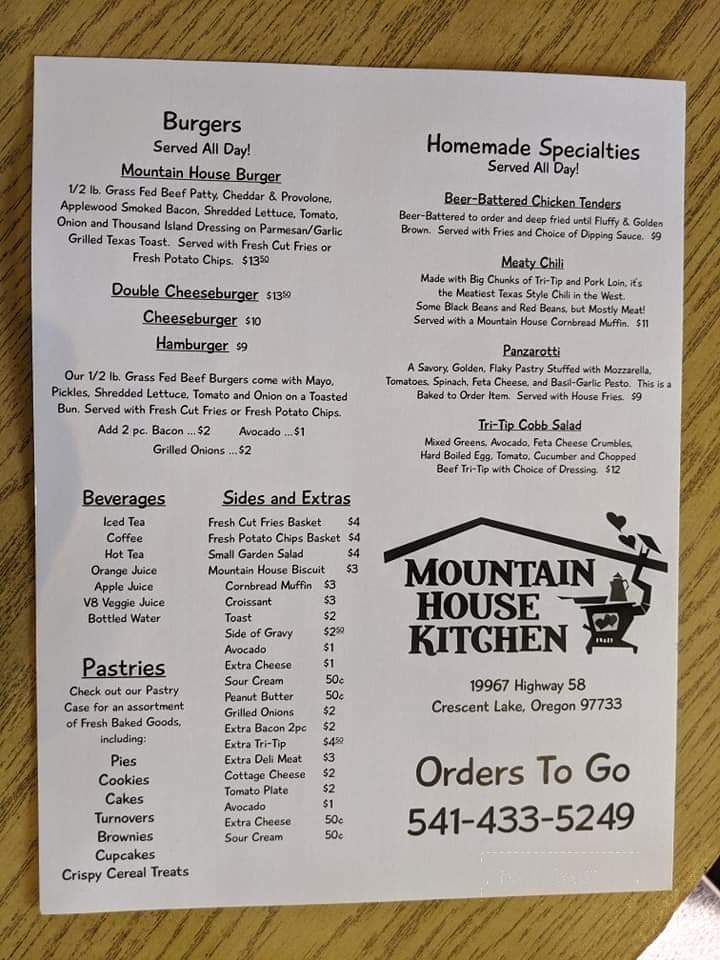 Mountain House Kitchen - Crescent, OR menu_pic