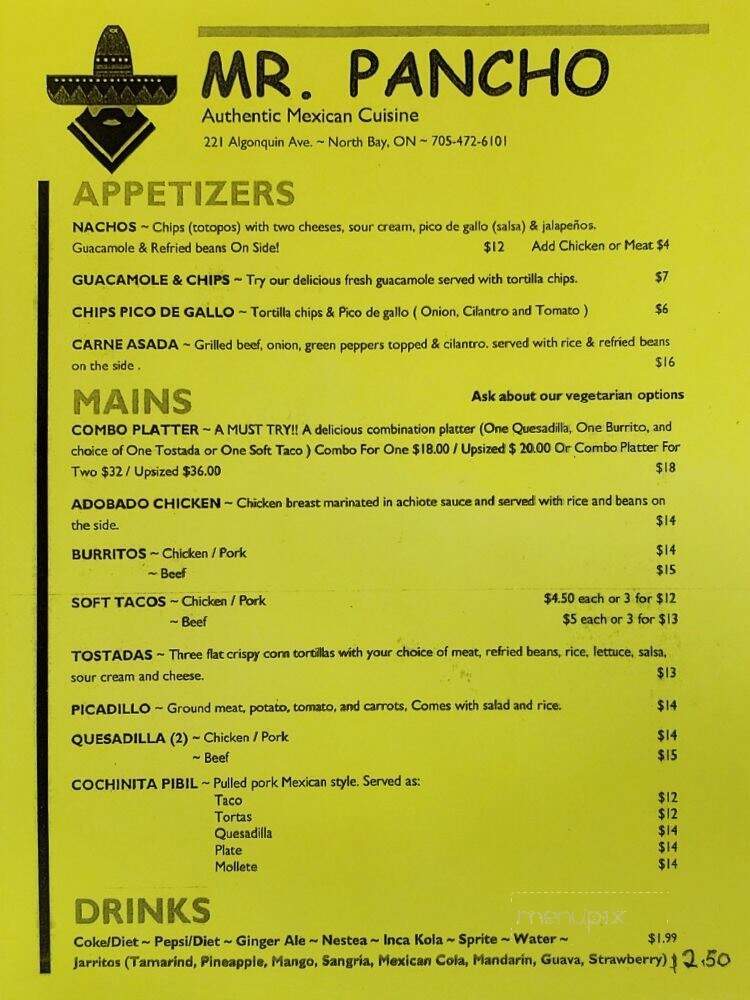 Mr Pancho - North Bay, ON menu_pic