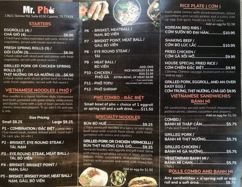 Mr. Pho - Houston, TX menu_pic