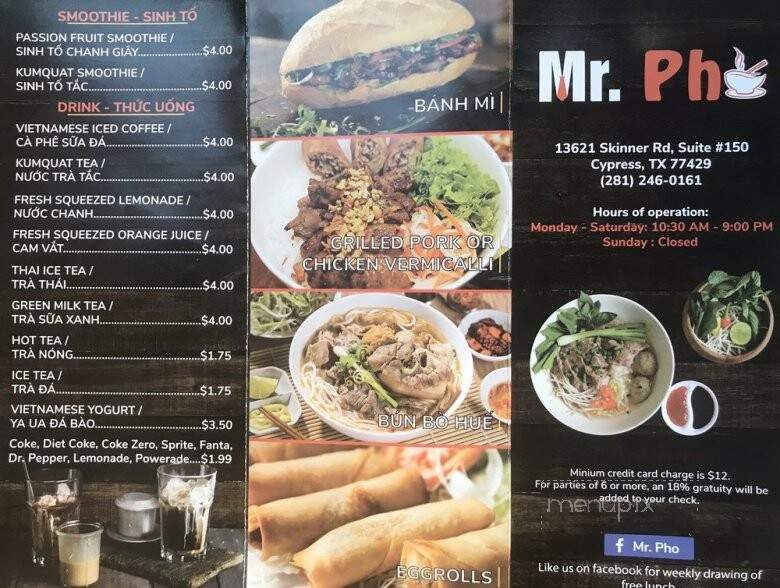 Mr. Pho - Houston, TX menu_pic