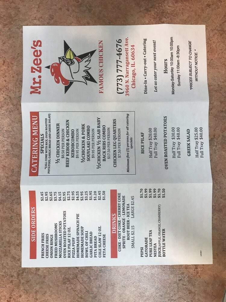 Mr Zee's - Chicago, IL menu_pic
