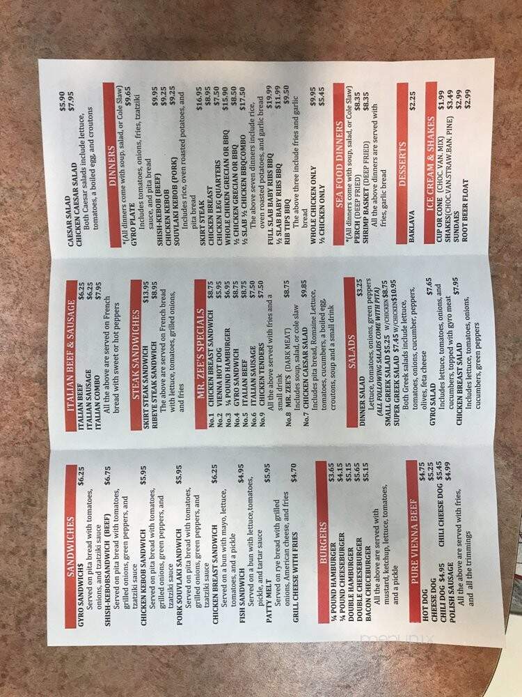 Mr Zee's - Chicago, IL menu_pic