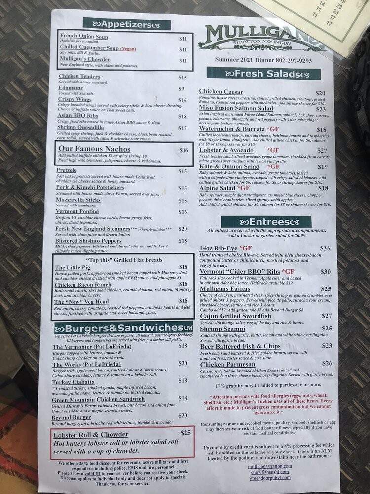 Mulligan's Taverne - South Londonderry, VT menu_pic