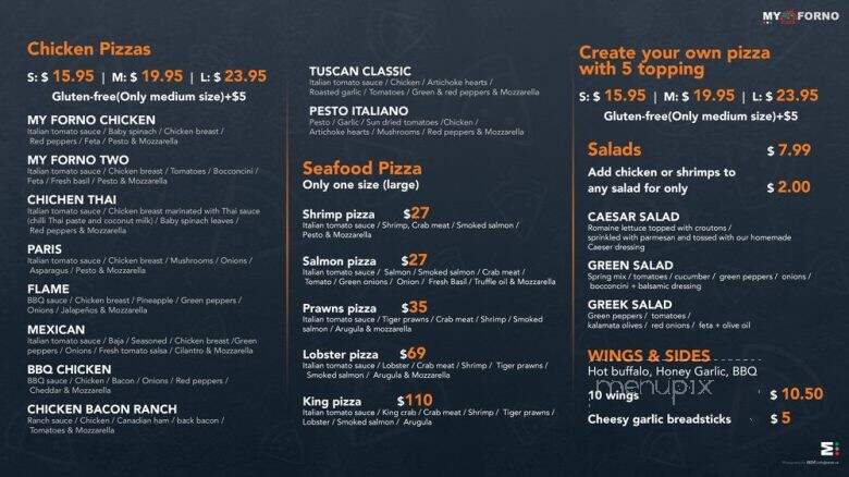 My Forno Pizza - Vancouver, BC menu_pic