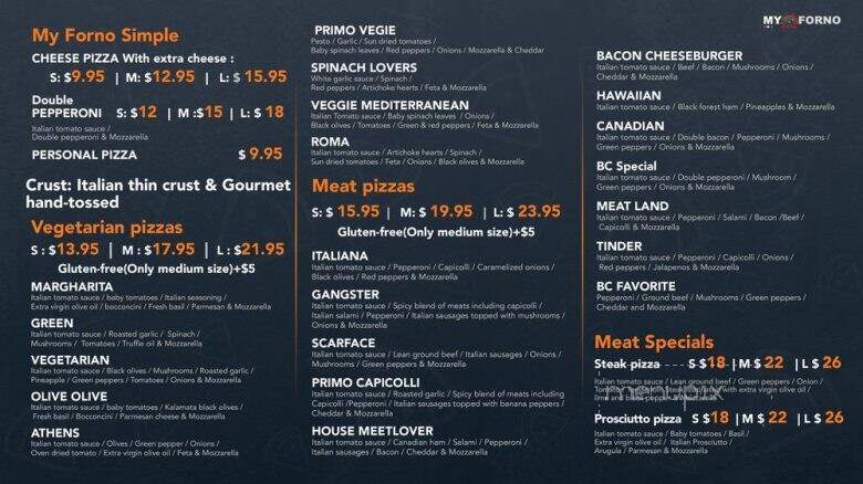 My Forno Pizza - Vancouver, BC menu_pic