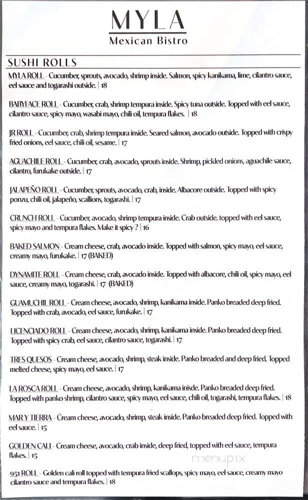 Myla Mexican Bistro - Colton, CA menu_pic