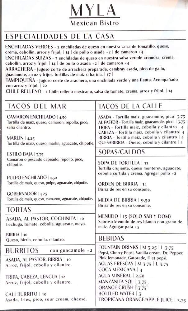 Myla Mexican Bistro - Colton, CA menu_pic