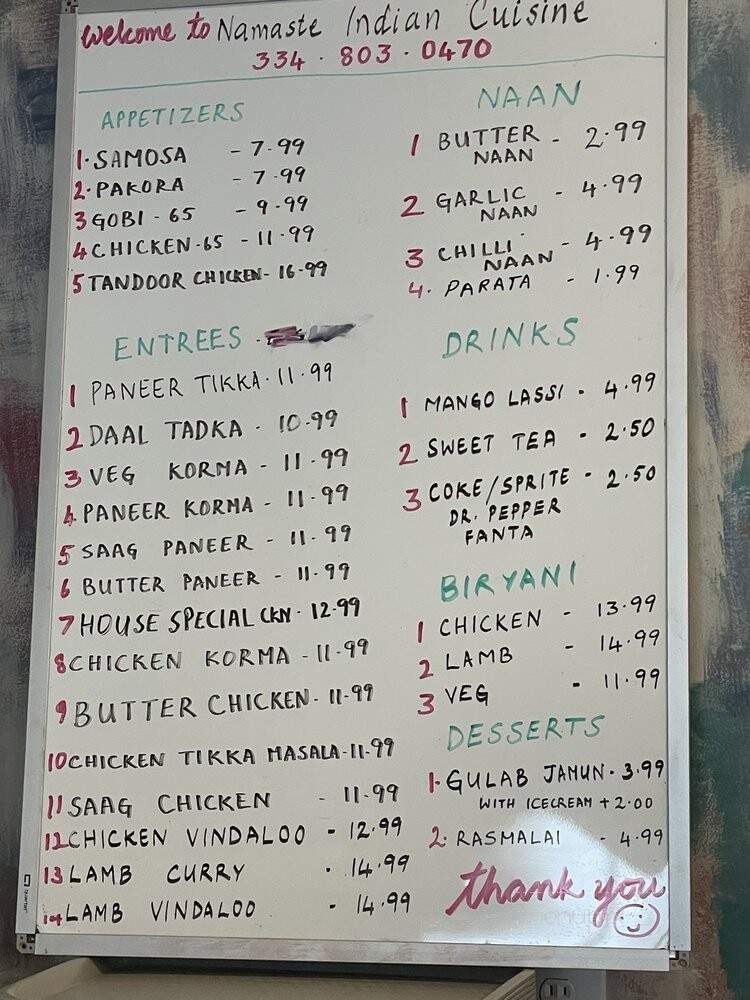 Namaste Indian Cuisine - Dothan, AL menu_pic
