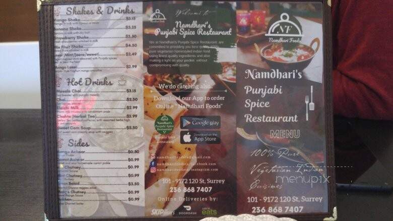 Namdhari's Punjabi Spice Restaurant - Surrey, BC menu_pic