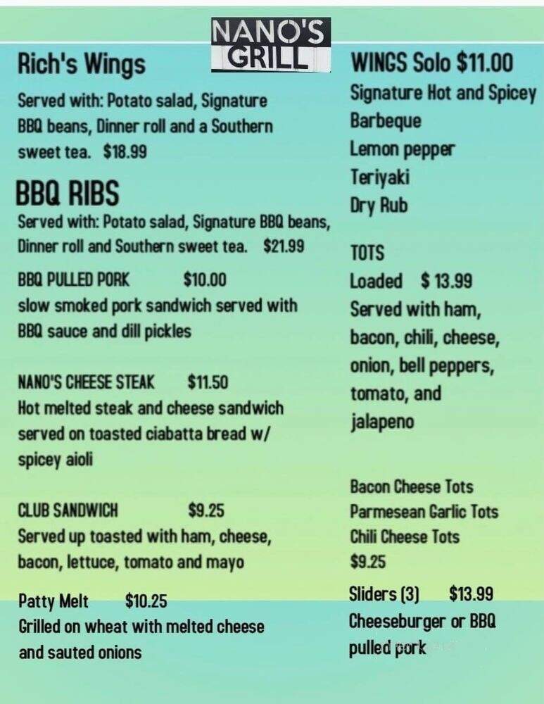 Nano's Grill - Juneau, AK menu_pic