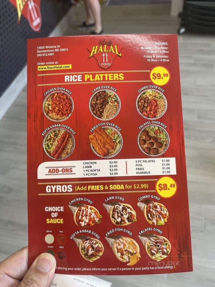 Naz's Halal Food - Germantown, MD menu_pic