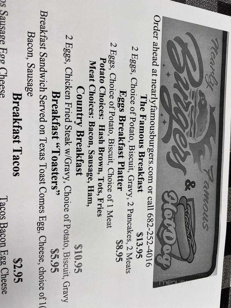 Nearly Famous Burgers & Hot Dogs - Arlington, TX menu_pic