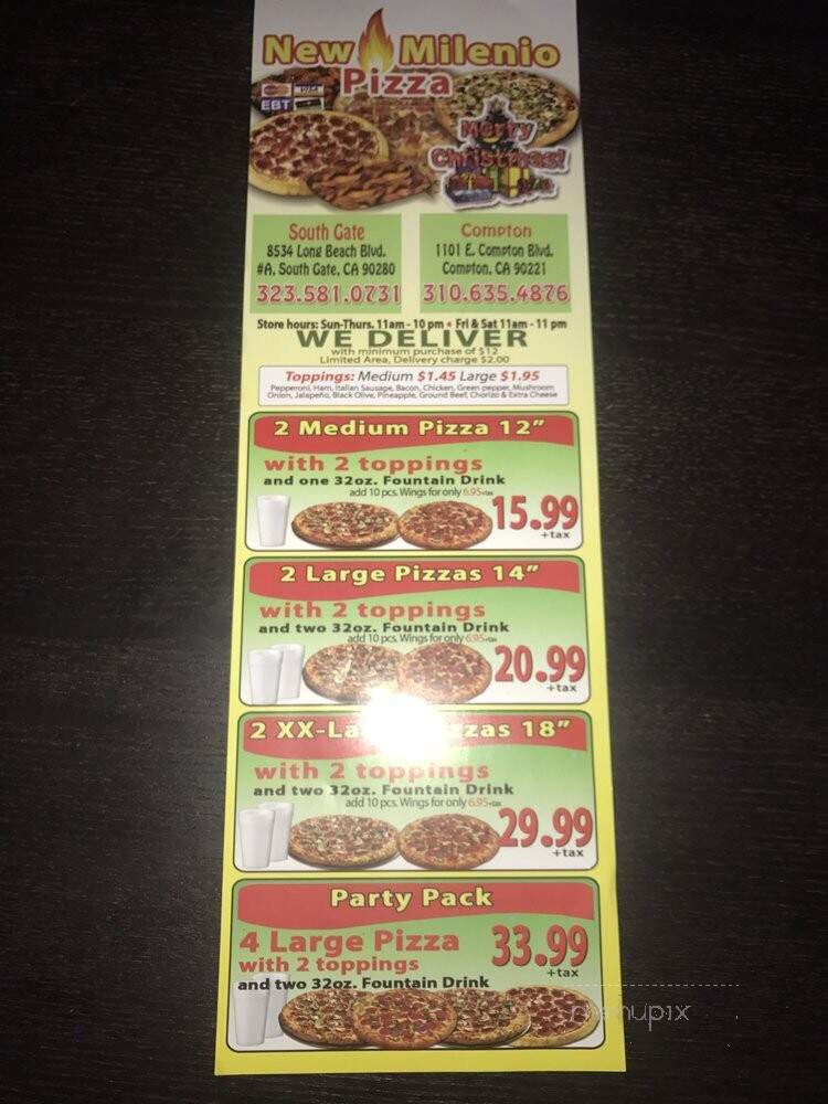 New Millenium Pizza - South Gate, CA menu_pic
