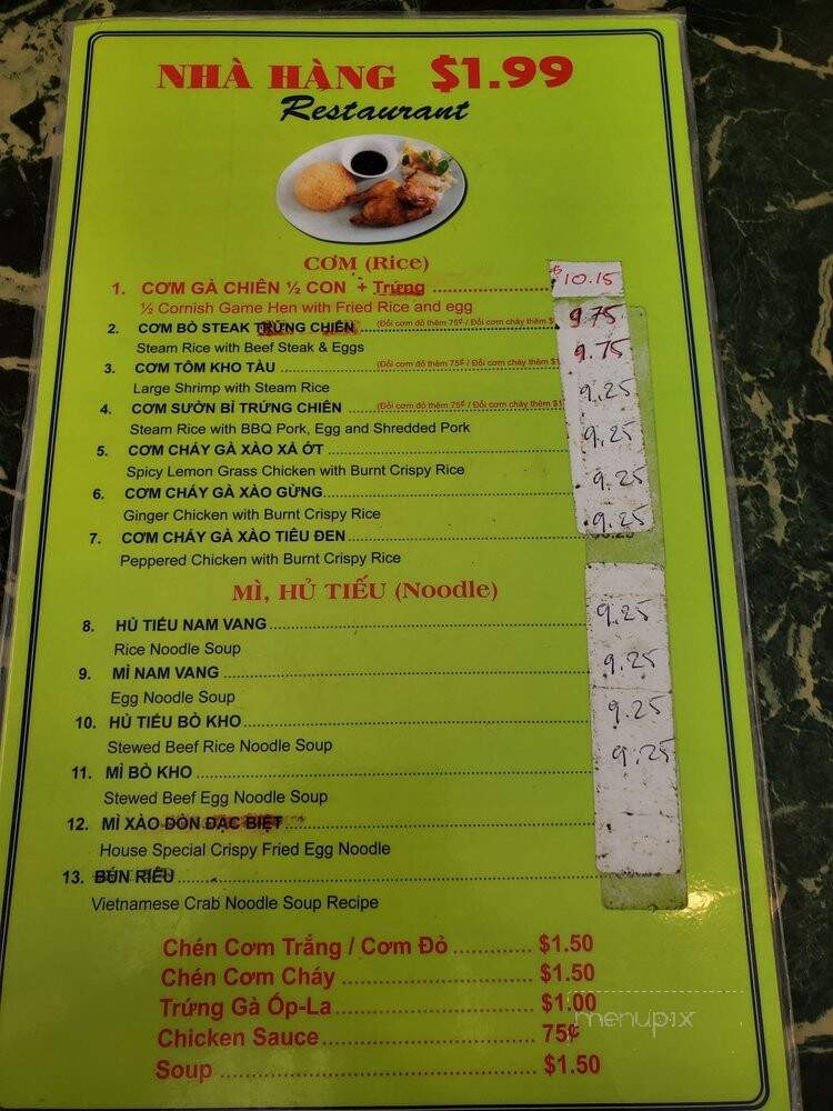 199 Restaurant - Westminster, CA menu_pic