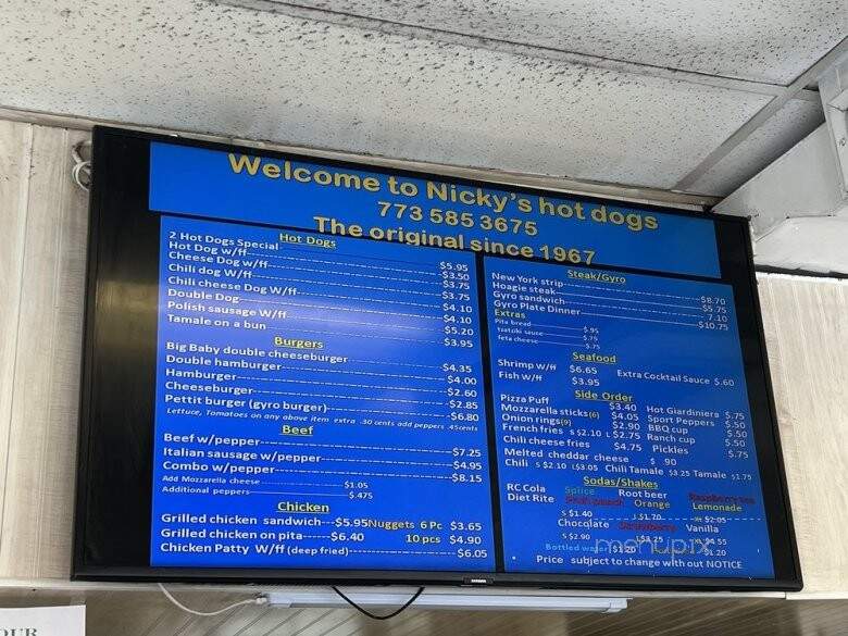 Nicky's Hot Dogs - Chicago, IL menu_pic
