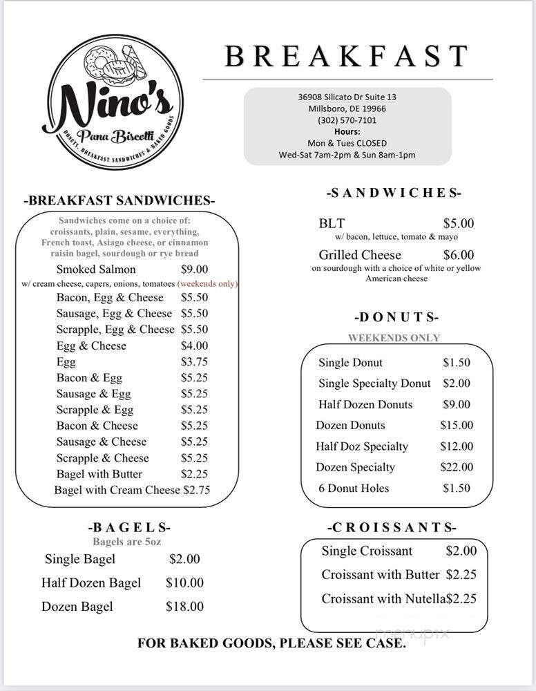 Nino's Pana Biscotti - Millsboro, DE menu_pic